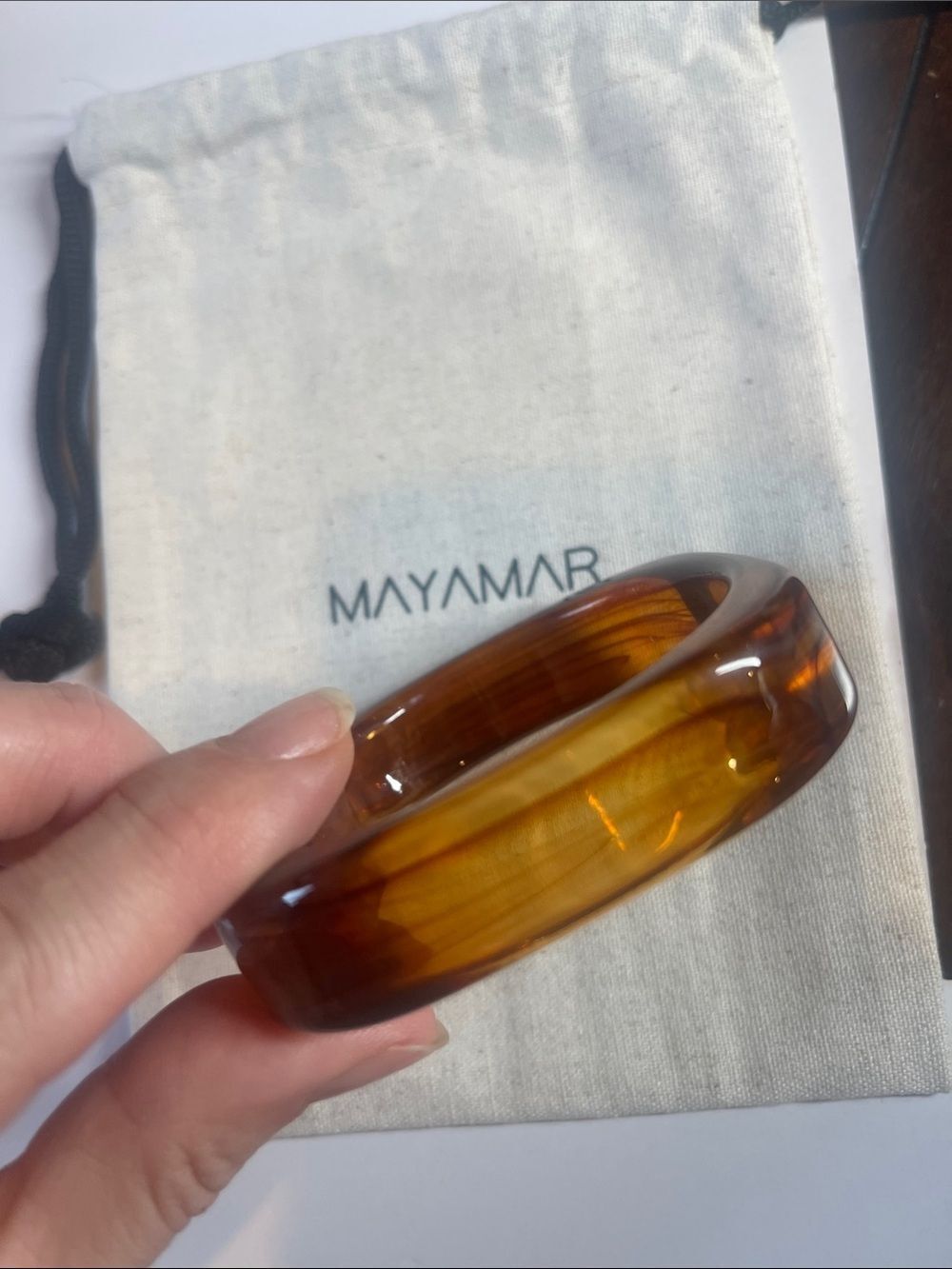 Square Tortoiseshell Resin Bangle Bracelet - Brown by Mayamar - Picture 4 of 6